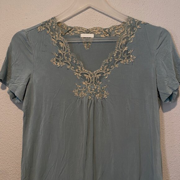 Green Lace Trim Top Size Small Y2K Maternity Boho Coastal Style - Picture 3 of 6
